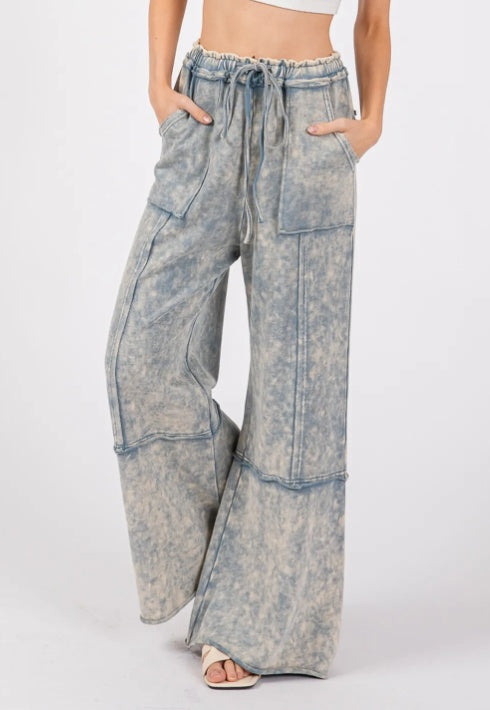 SAGE FIG Mineral Washed Terry Wide Leg Pants